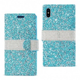 IPHONE X DIAMOND RHINESTONE WALLET CASE IN BLUE