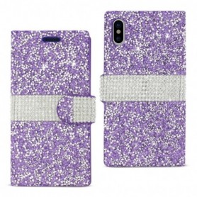 IPHONE X DIAMOND RHINESTONE WALLET CASE IN PURPLE