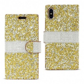 IPHONE X DIAMOND RHINESTONE WALLET CASE IN GOLD