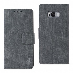 SAMSUNG S8 EDGE DENIM WALLET CASE WITH GUMMY INNER SHELL AND KICKSTAND FUNCTION IN GRAY