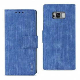SAMSUNG GALAXY S8/ SM DENIM WALLET CASE WITH GUMMY INNER SHELL AND KICKSTAND FUNCTION IN NAVY