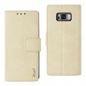 SAMSUNG S8 EDGE DENIM WALLET CASE WITH GUMMY INNER SHELL AND KICKSTAND FUNCTION IN BEIGE