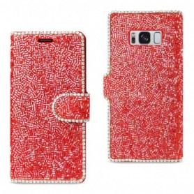 SAMSUNG GALAXY S8 EDGE/ S8 PLUS BEAD DIAMOND WALLET CASE IN RED
