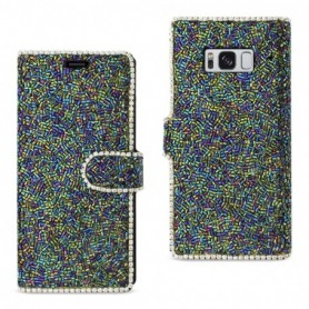 SAMSUNG GALAXY S8/ SM BEAD DIAMOND WALLET CASE IN BLACK