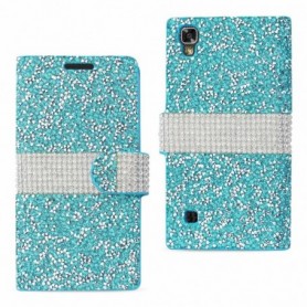 LG X POWER/ K6 DIAMOND RHINESTONE WALLET CASE IN BLUE
