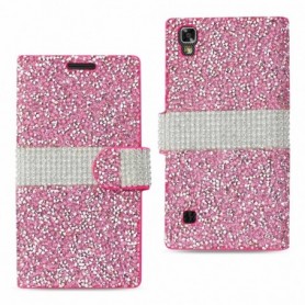 LG X POWER/ K6 DIAMOND RHINESTONE WALLET CASE IN PINK