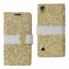 LG X POWER/ K6 DIAMOND RHINESTONE WALLET CASE IN GOLD