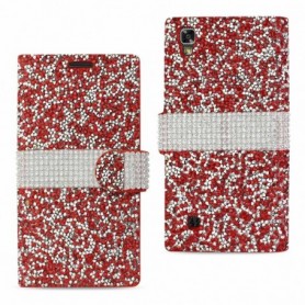 LG X POWER/ K6 DIAMOND RHINESTONE WALLET CASE IN RED