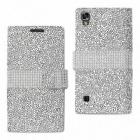 LG X POWER/ K6 DIAMOND RHINESTONE WALLET CASE IN SILVER