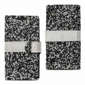 LG X POWER/ K6 DIAMOND RHINESTONE WALLET CASE IN BLACK