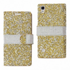 LG X STYLE/ TRIBUTE HD DIAMOND RHINESTONE WALLET CASE IN GOLD