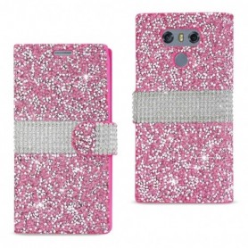 LG G6 DIAMOND RHINESTONE WALLET CASE IN PINK