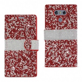 LG G6 DIAMOND RHINESTONE WALLET CASE IN RED