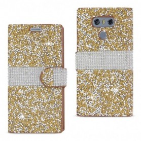 LG G6 DIAMOND RHINESTONE WALLET CASE IN GOLD