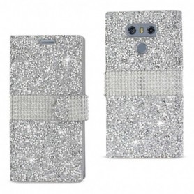 LG G6 DIAMOND RHINESTONE WALLET CASE IN SILVER