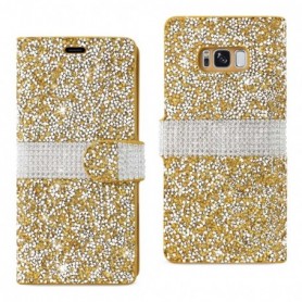 SAMSUNG GALAXY S8 EDGE/ S8 PLUS DIAMOND RHINESTONE WALLET CASE IN GOLD
