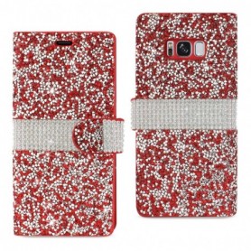 SAMSUNG GALAXY S8 EDGE DIAMOND RHINESTONE WALLET CASE IN RED