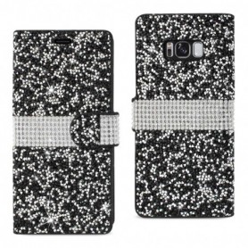 SAMSUNG GALAXY S8/ SM DIAMOND RHINESTONE WALLET CASE IN BLACK