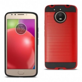 Motorola Moto E4 Plus Hybrid Metal Brushed Texture Case In Red