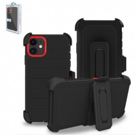 APPLE IPHONE 11 3-In-1 Hybrid Heavy Duty Holster Combo Case In Black and Red