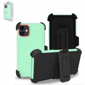 APPLE IPHONE 11 3-In-1 Hybrid Heavy Duty Holster Combo Case In Green and Pink