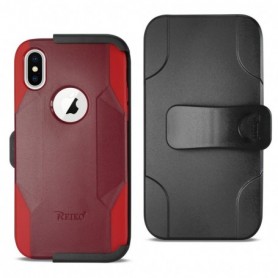 iPhone X 3-In-1 Hybrid Heavy Duty Holster Combo Case In Burgundy