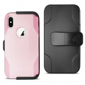 iPhone X 3-In-1 Hybrid Heavy Duty Holster Combo Case In Light Pink