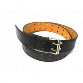 3.5 cm 2 Row Hole Leather Belt Black