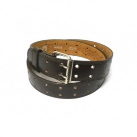 3.5 cm 2 Row Hole Leather Belt Brown