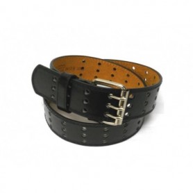 4 cm 3 Row Hole Leather Belt Black