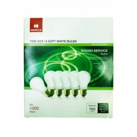 6 pc 75w/A19 Soft White Bulb Set (20/c)