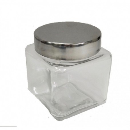 4" 15oz Metal Cover Sq uare Glass Jar (60/c)