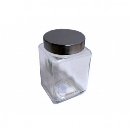 5.5" 25oz Metal Cover Square Glass Jar (48/c)