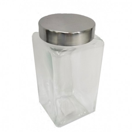 7" 33oz Metal Cover Square Glass Jar (36/c)