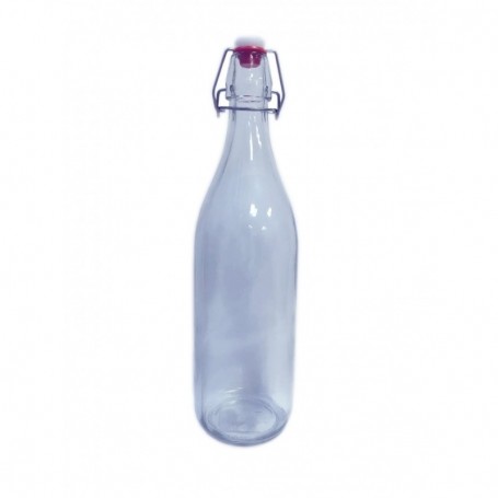 34oz 1000ml Square Glass Bottle w Flip-Top Metal Clasps (24/c)