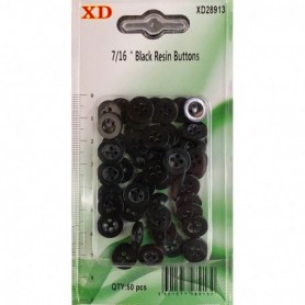 50 pc 7/16" Black Resin Buttons (24/288/c)