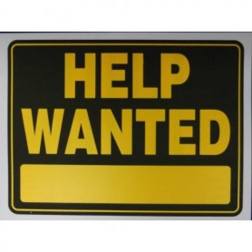 Help Wanted Sign Black-Yellow 12"x9"