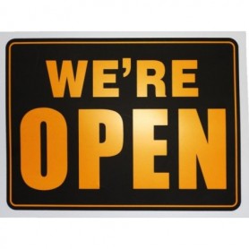 We're Open Sign Black-Yellow 12"x9"