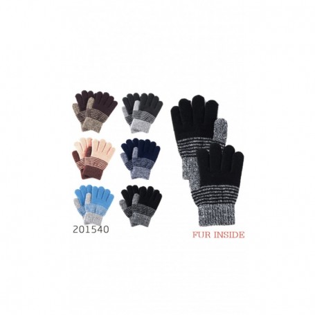 Kids Fur Lined Gloves Stripes Medium (24/480/c)
