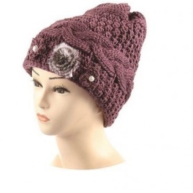 Woman Beanie Hat with Hair Ball & Pearl (12/144/c)