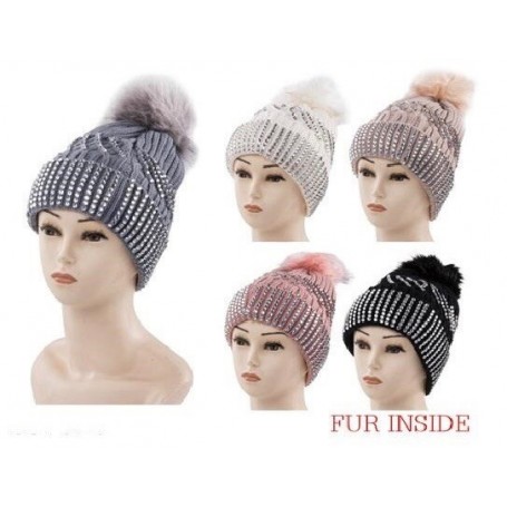 Women's Fur Lined Hat w Diamonds (12/120/c)