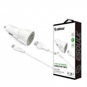 12W 2.4A Dual USB Travel Car charger With 5FT Charging Cable for 8 PIN In White