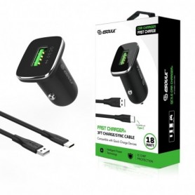 18W QC3.0 Car Charger and 3ft Cable For Type-C In Black