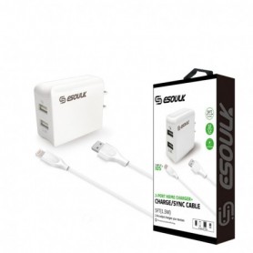 12W 2.4A Dual USB Travel Wall charger With 5FT Charging Cable for 8 PIN In White