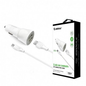 12W 2.4A Dual USB Travel Car charger With 5FT  Micro USB Charging Cable In White
