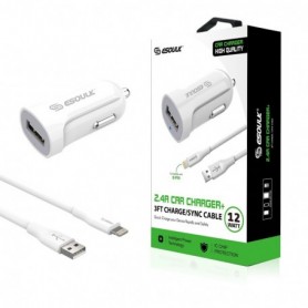 12W 2.4A Car Charger & 3ft Cable For 8 PIN In White