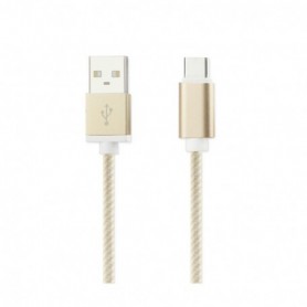 NYLON BRAIDED MICRO USB 2.0 CHARGING & SYNC DATA CABLE FOR TYPE C DEVICE IN GOLD
