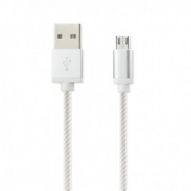3.3FT NYLON BRAIDED MICRO USB CHARGING & SYNC DATA CABLE FOR ANDROID PHONES IN SILVER