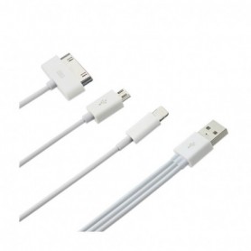 IPHONE 4G/ IPHONE 5/ IPHONE 6 AND MICRO USB TRIO 3-IN-1 USB DATA CABLE 0.58FT IN WHITE