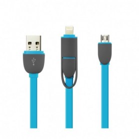 IPHONE 6 AND MICRO USB FLAT CABLE 3.2FT 2-IN-1 USB DATA IN BLUE